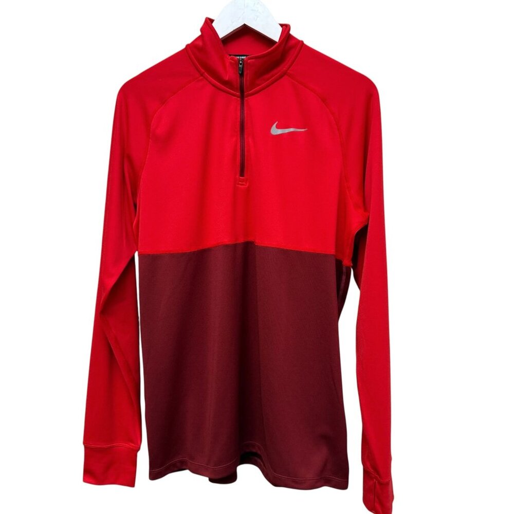 Nike Mens Running Shirt Large Red Burgundy 1/4 Zip Dri Fit Pullover Mock Neck